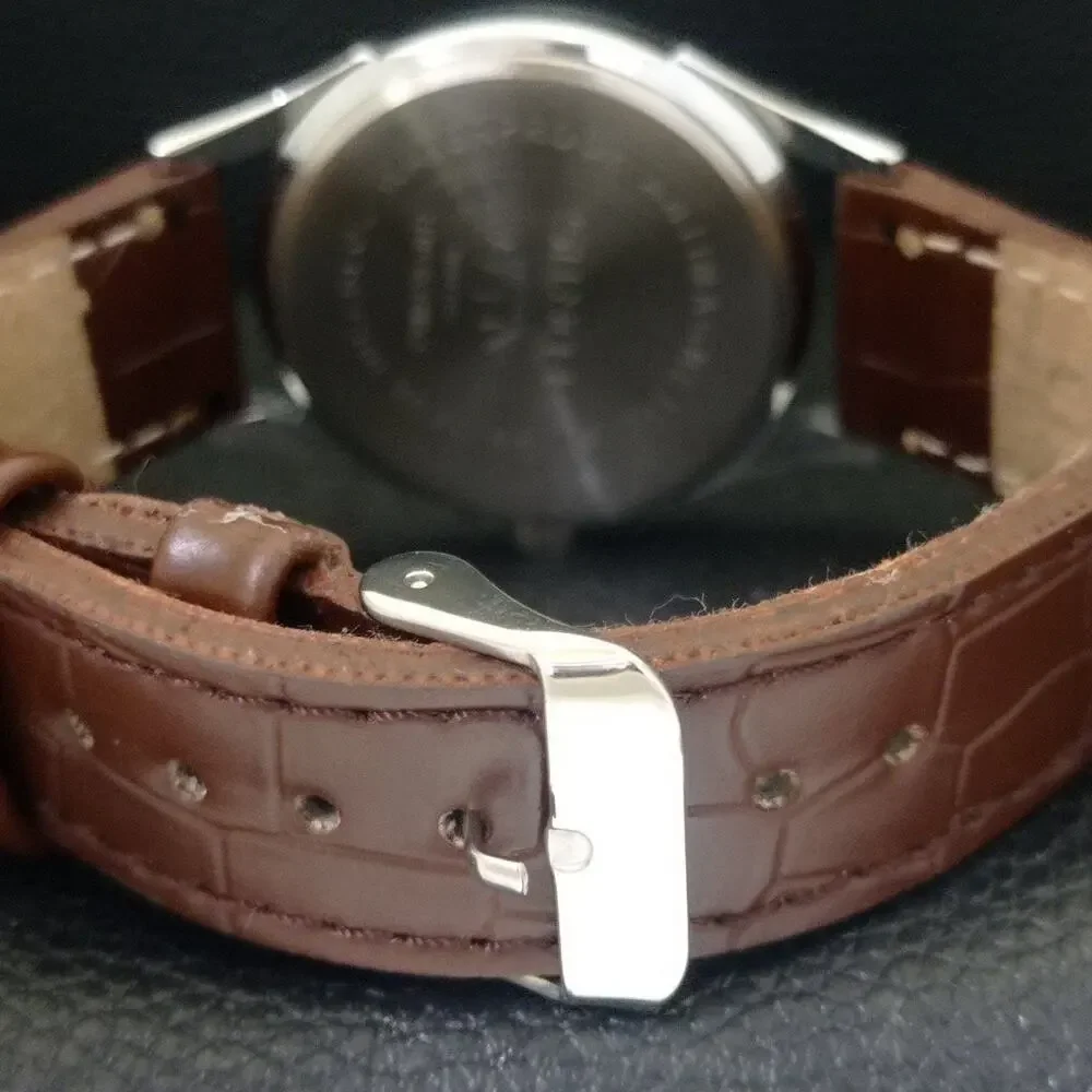 Vintage 1983 Fortis Manual Mens Silver Watch W/Leather Strap & Red accents